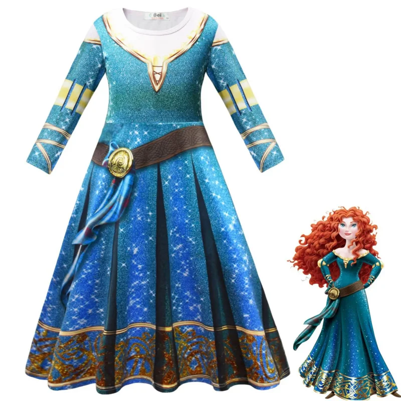 bravery princess dress Girls Dress Cosplay Merida Princess Dress For Girl Costume Baby Children Clothes Kid Carnival Party Dress