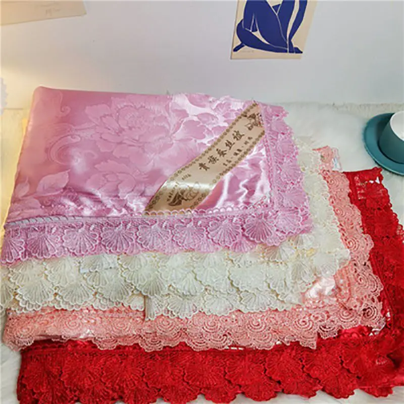 Glossy lace satin silk cover with zipper Floral print bedspread home bedding