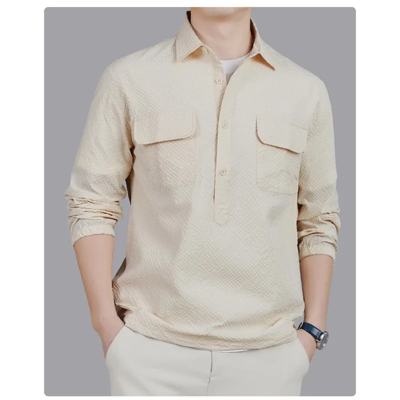 

Mens Shirts Men Clothing Shirt Loose Waffle Half Button Up Oversized Top Casual Wear Trendy Style