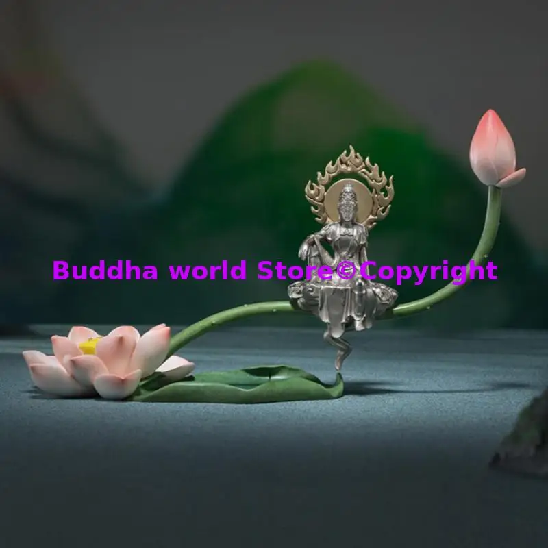 50% off top Copper carving Buddhist artistic conception Sitting Lotus free Guanyin Decor Buddha Home Decor high-end luxury ART