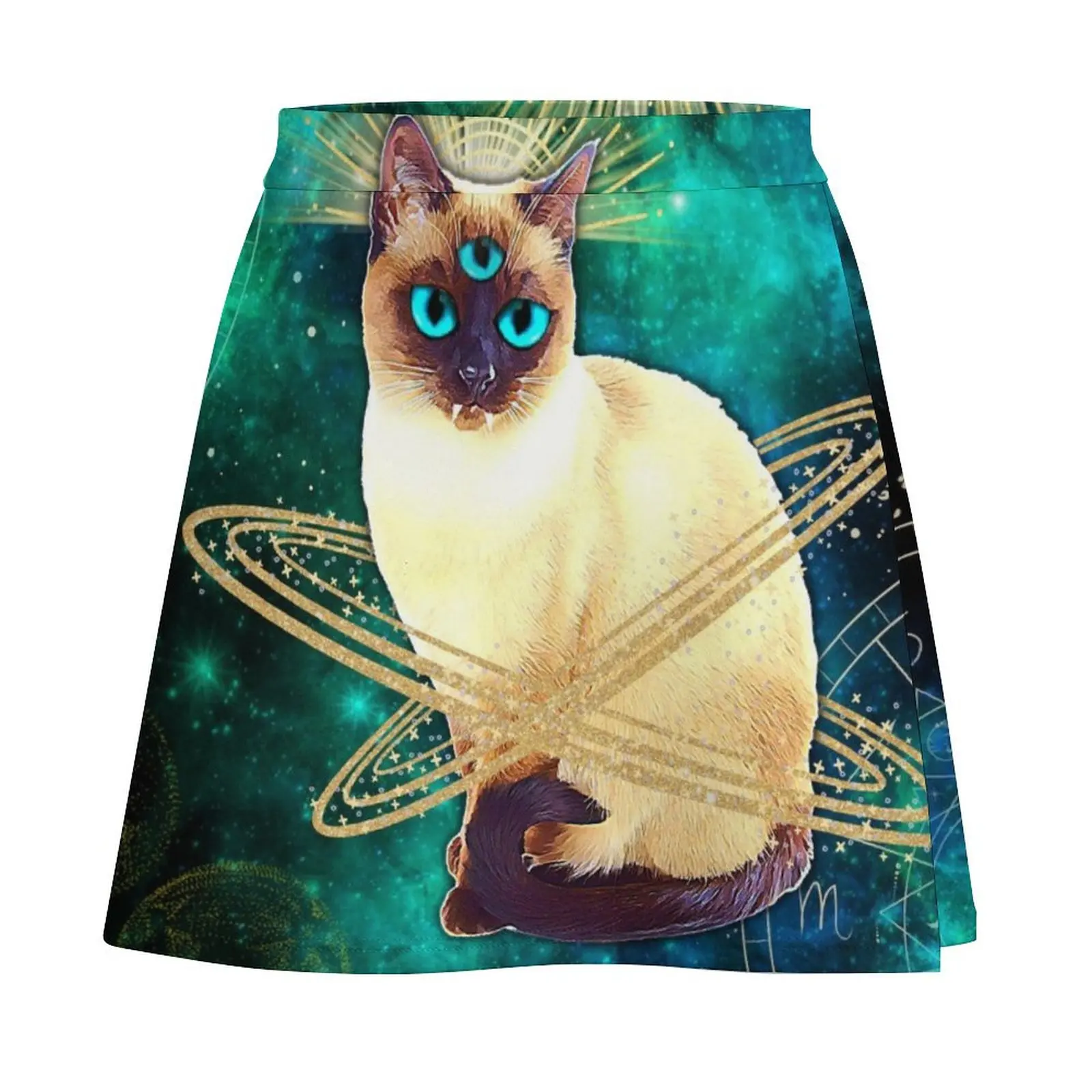 Mystic Three Eyed Cat Galaxy Swirl Mini Skirt Skirt shorts night club outfit dresses for prom