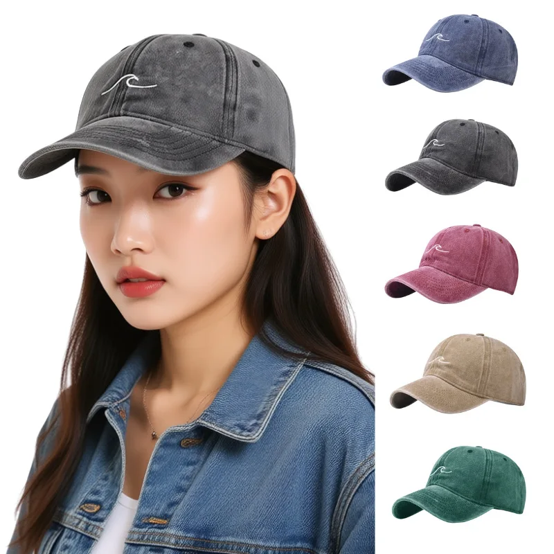 2026Wave Cotton Embroidered Soft-top Baseball Cap, Washed and Distressed Beanie, Classic Baseball Cap,outdoor Sun Protection Hat