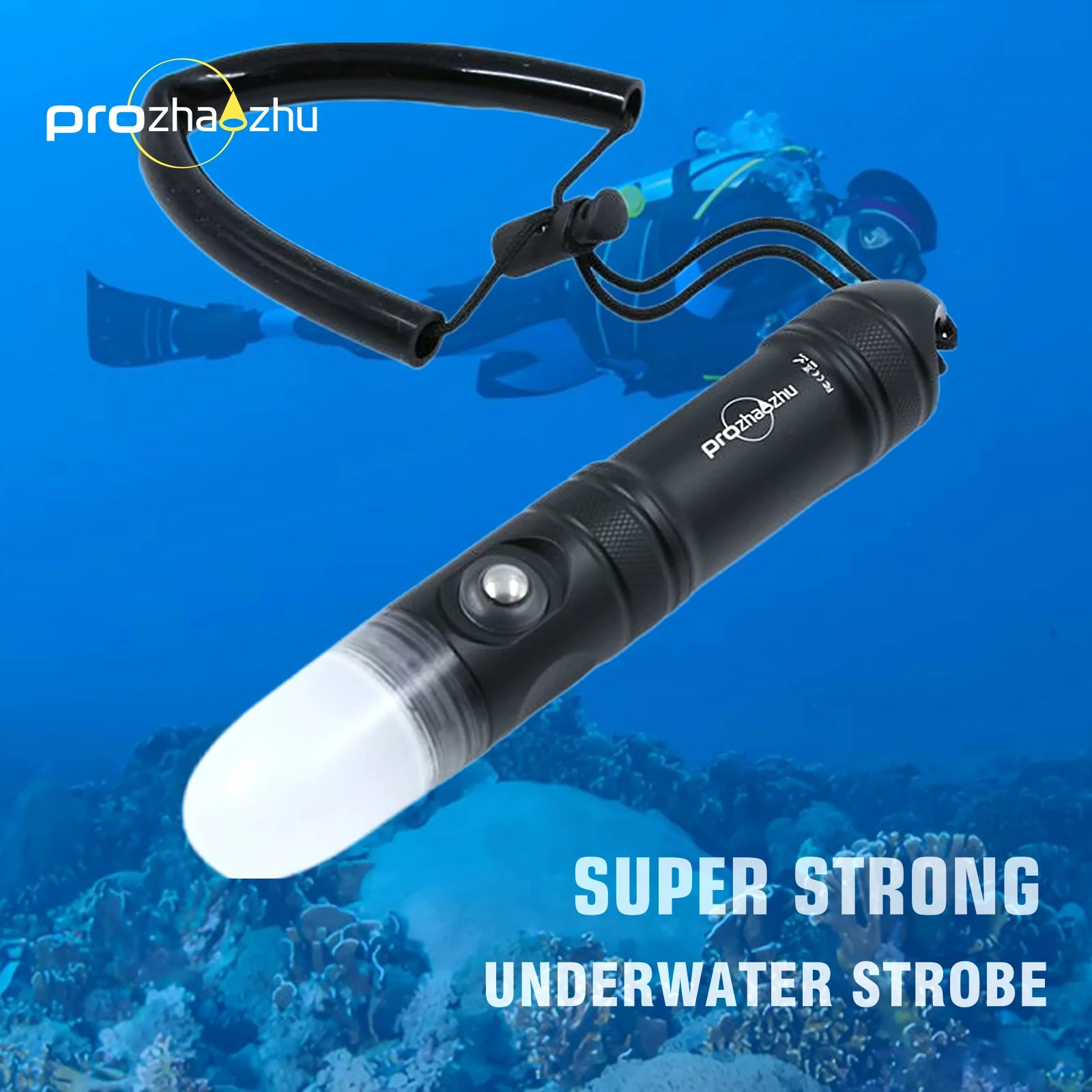 PROZHAOZHU 4000 Lumen LED Faro Subacqueo Luce di Segnale per Immersione Portata 100M IP68 21700 Stroboscopio per Immersione Ricaricabile ad Alta Potenza