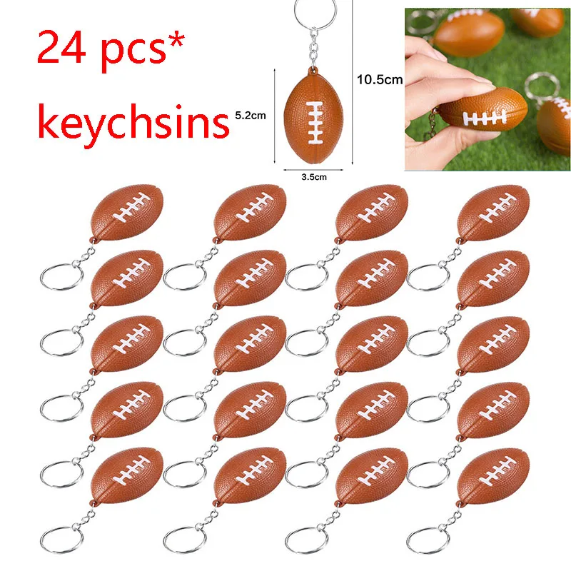 24 pcs Brown Rugby Ball Keychains For Party Favors,Basketball Stress Ball,School Carnival Reward,Sports Centerpiece