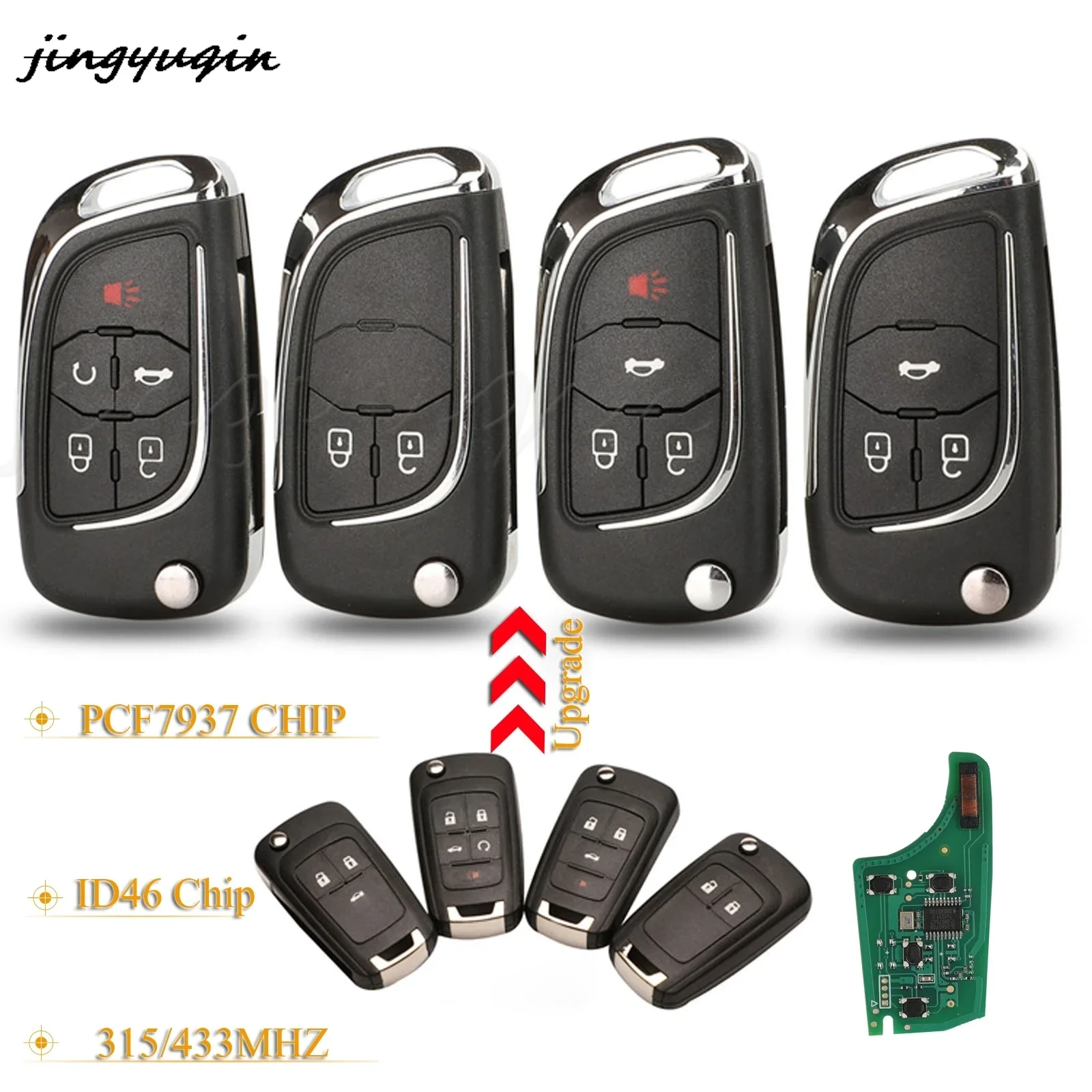 

jingyuqin 2/3/4/5 Buttons Modified Remote Car Key For Chevrolet Cruze Malibu Aveo Fob 315Mhz/433Mhz ID46 PCF7931 Chip