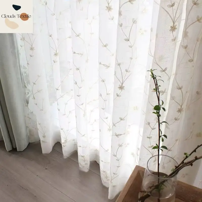 

Custom Size！！Fresh and Beautiful Cotton and Linen Embroidered Stars and White Curtains for Living Dining Room Bedroom Decor
