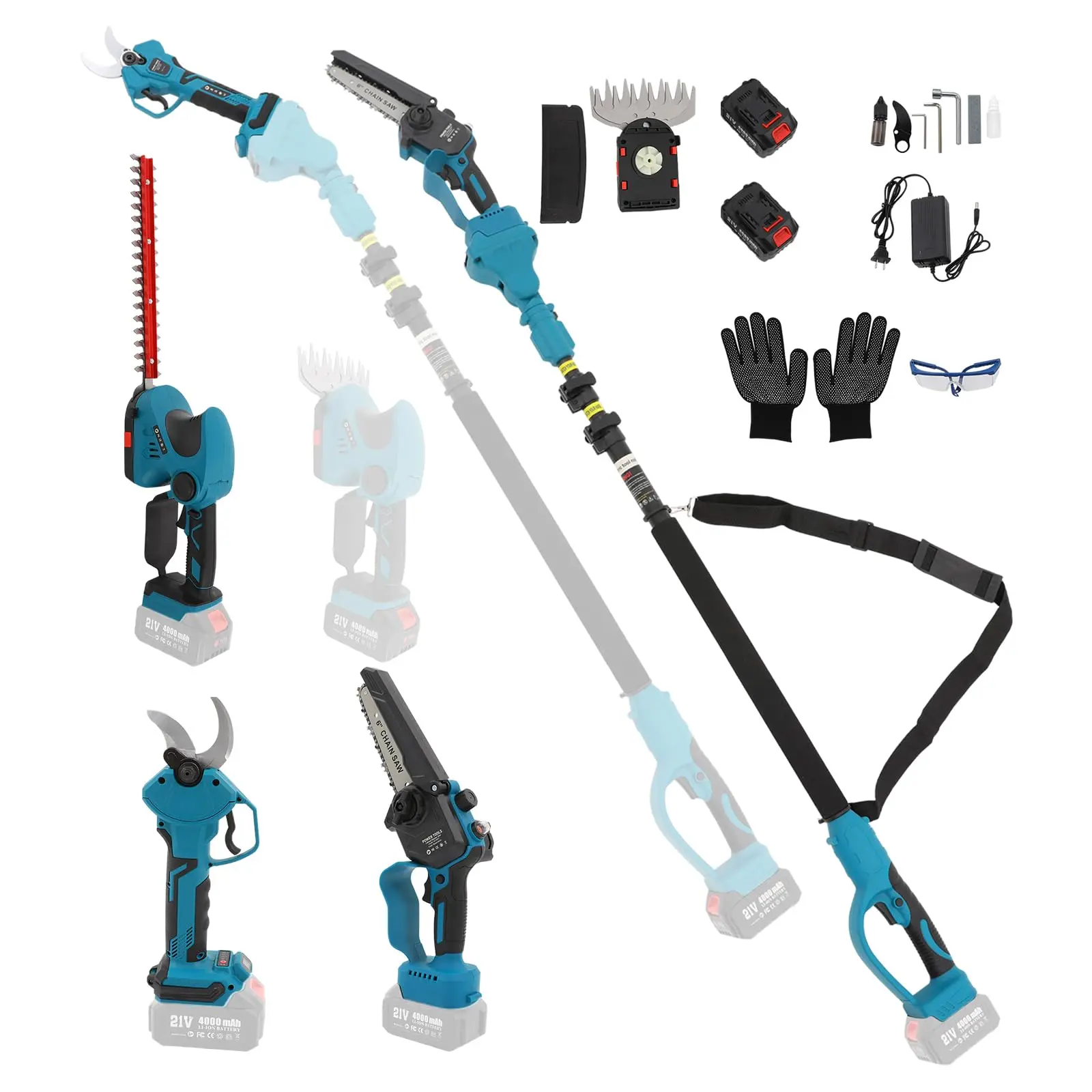 2-In-1 Pole Electric Pruning Shears, Adjustable Branch Cutter Electric Mini Chainsaw, 1.8