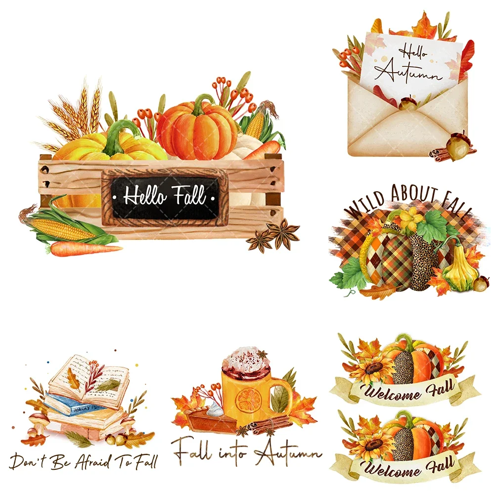 New Autumn pumpkin  Iron On Heat Transfer Stickers For Clothes DTF Pinted Vinyl Thermal Appliques Washable T-Shirt Decal