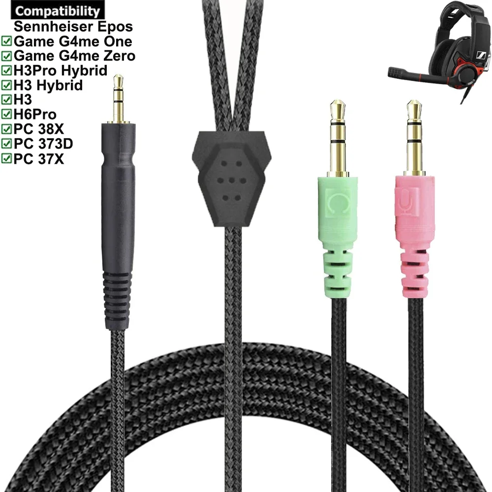 Replacement Braided Cable Extension Cord For Sennheiser Epos Game G4me One Zero PC 373D 37X 38X H6Pro H3 Hybrid H3Pro Headsets