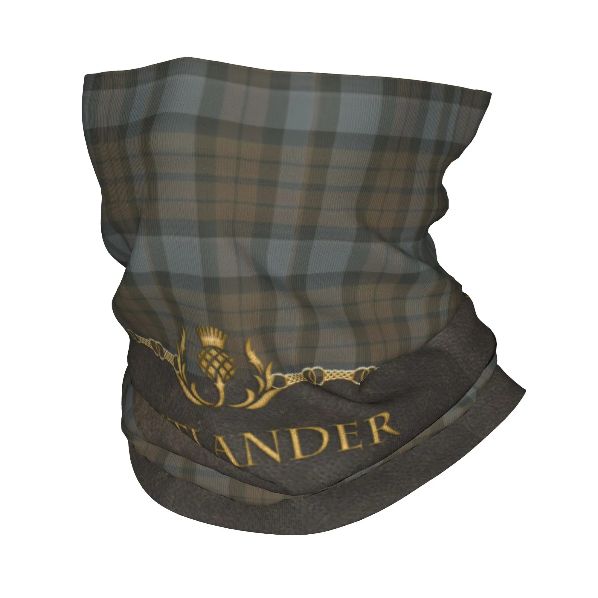 Leather And Tartan Outlander Pattern Bandana Neck Warmer Windproof Wrap Face Scarf for Ski Plaid Check Texture Gaiter Headband
