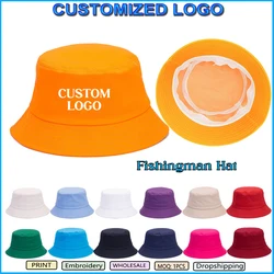 Custom Logo Unisex Adult Cotton Fishman Hats Women Summer Panama Hat Men Sunbonnet Fedoras Outdoor Bucket Hat Beach Cap