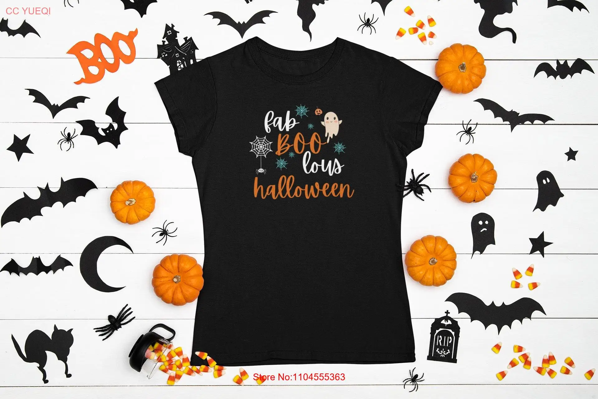 Fab buo lous halloween t camisa para mãe grupo festa outono cores aranha fabuloso laranja fantasma mangas compridas ou curtas