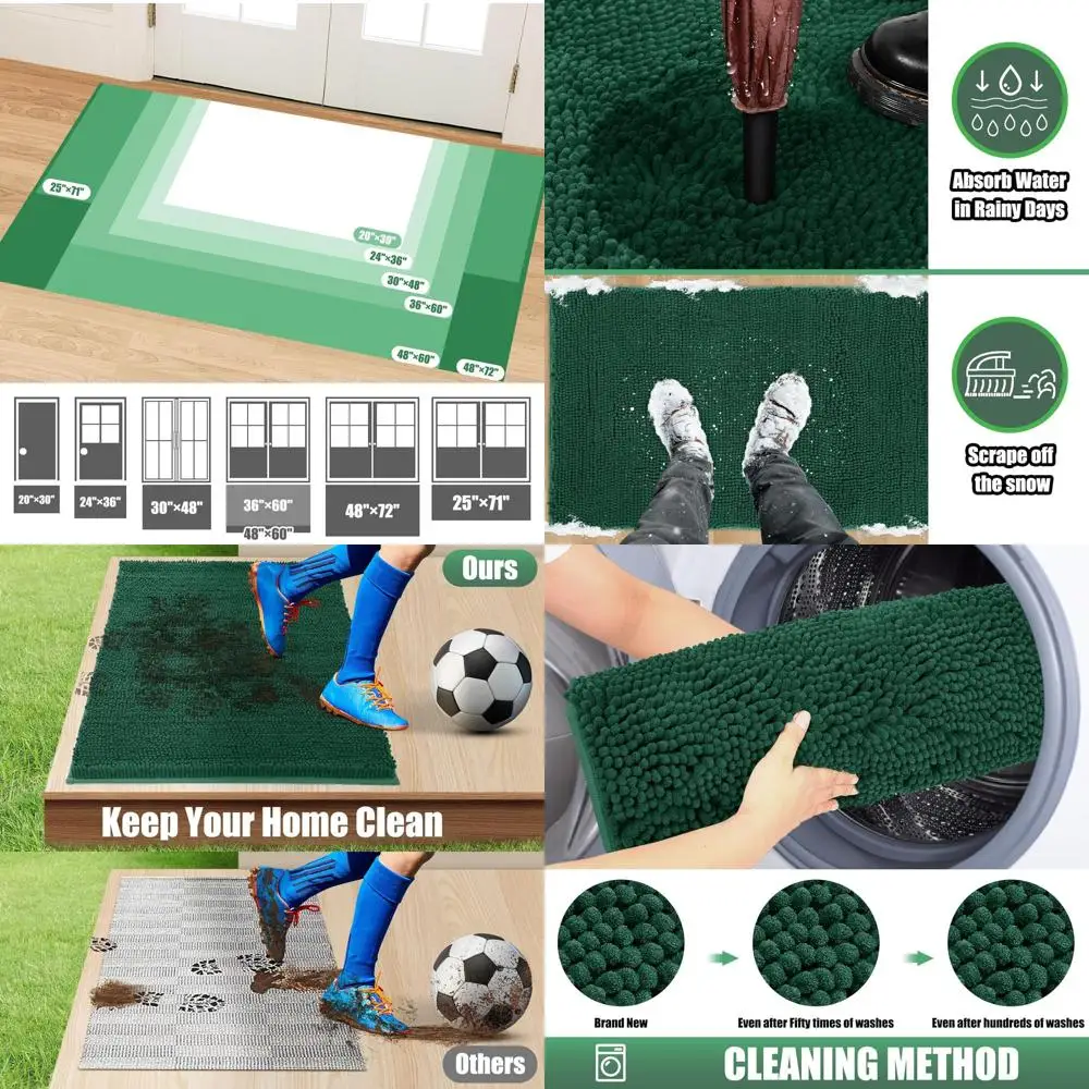 

Влагопоглощающий уличный коврик 60 x 36 см, моющийся, грязеотталкивающий, для собак, нескользящий, для дома, зеленый, для прихожей