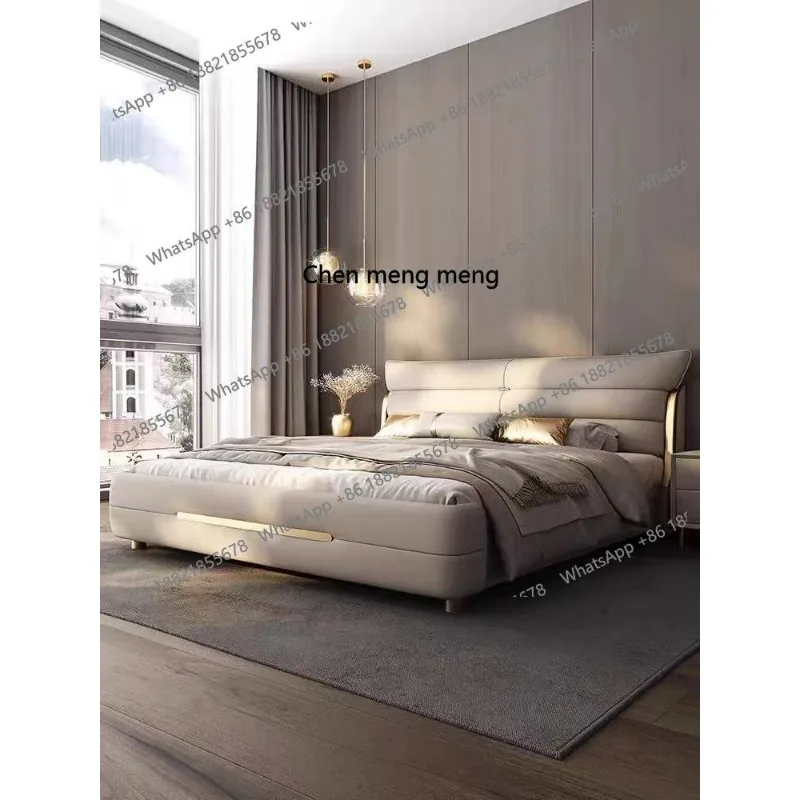

Modern Luxury Italian Minimalist Wedding Bed High-End King Size Double Master Bedroom Bed with Soft Cushion and Genuine