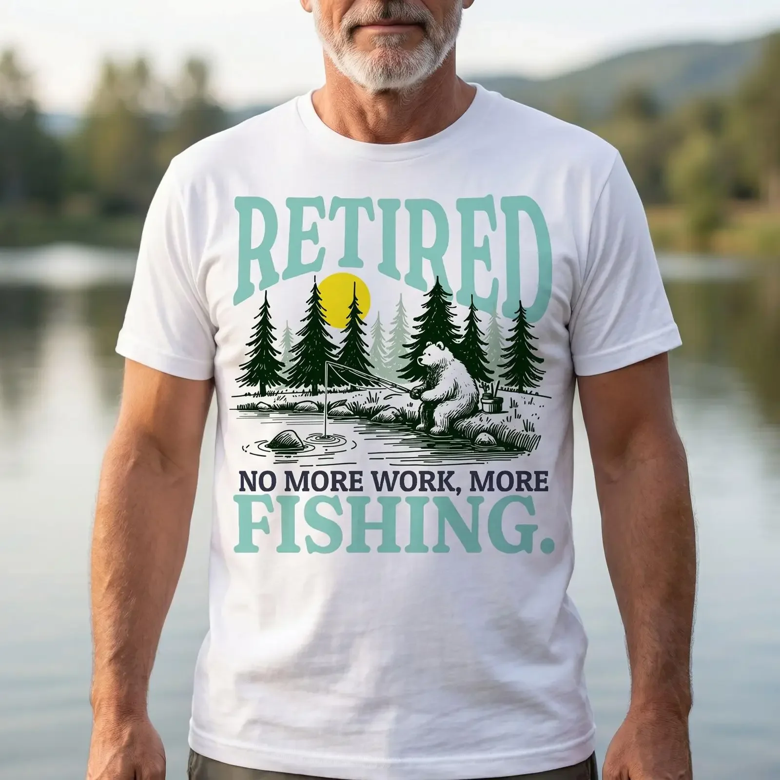 Retired No More Work Fishing T Shirt Funny Retirement for Retiree Dad Grandfather Fathers Day Casual vintage Washed homme