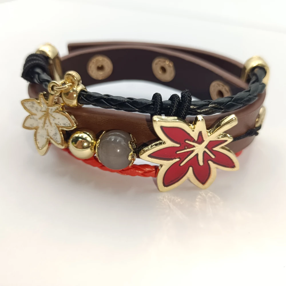 Game Kaedehara Kazuha Cosplay Unisex Punk Bracelet Props Jewelry Alloy PU Bracelets Accessories Xmas Gifts