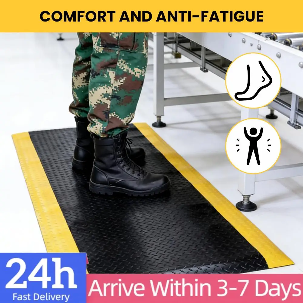 

Standing Mat 144x36inch Antistatic Anti-slip Mat Thick 3/4in Black with Yellow Border for Industrial and Commercial Workplaces