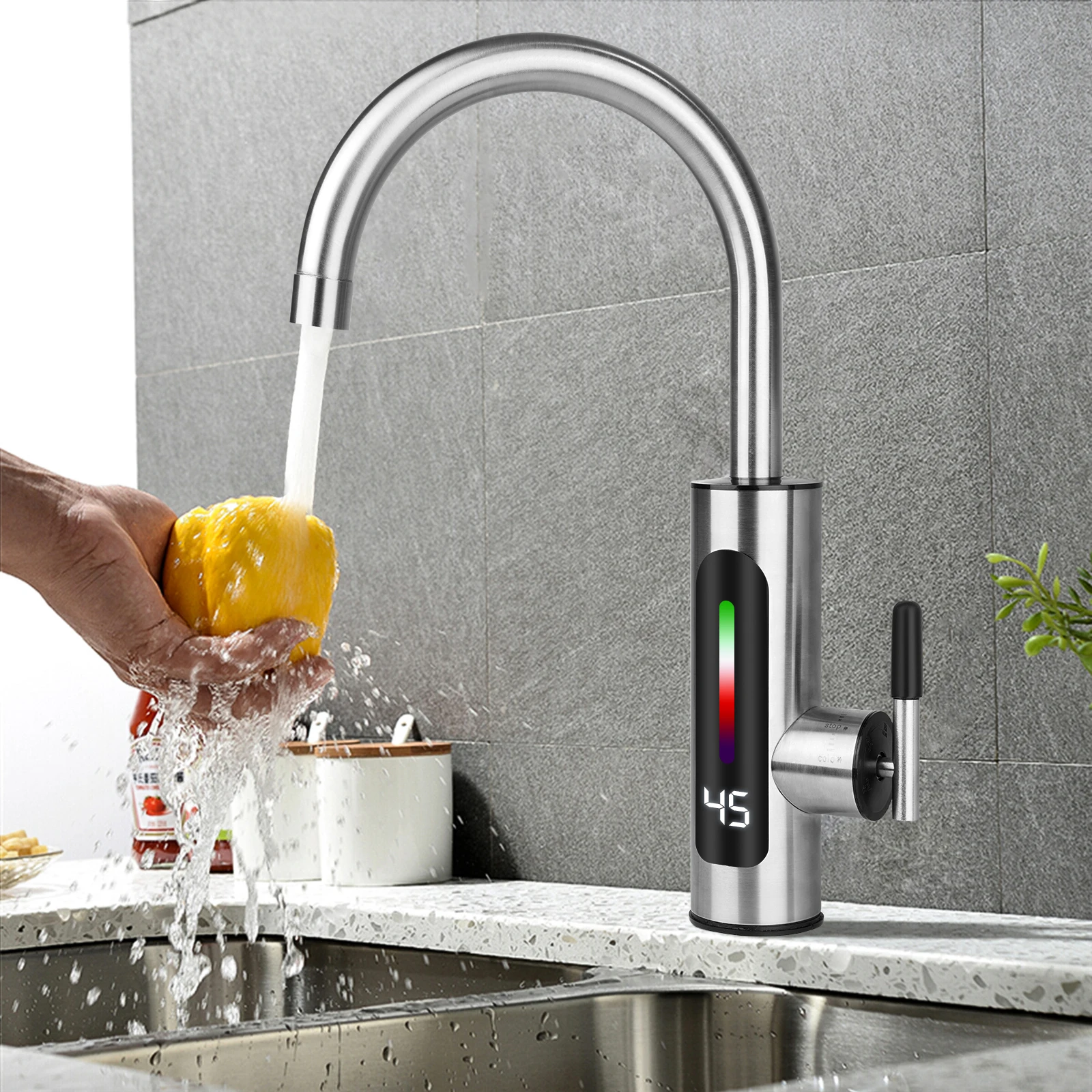 Rubinetto elettrico istantaneo per acqua calda e fredda senza serbatoio 3000W 220V 3sec con display digitale a LED Scaldabagno per rubinetto a riscaldamento rapido da cucina