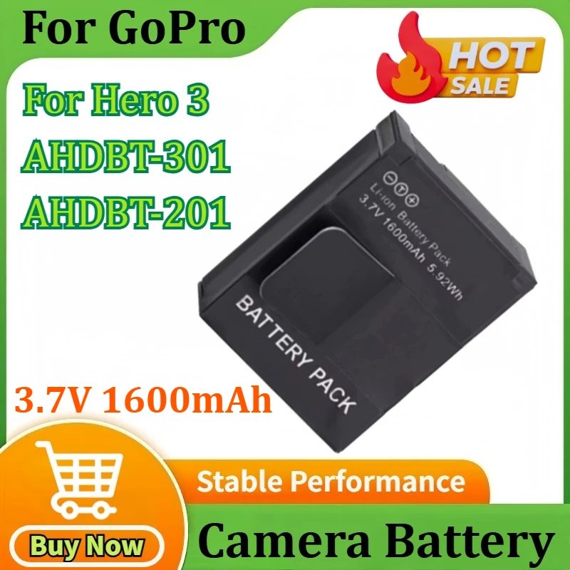 

3.7V 1600mAh Battery AHDBT 301 201 Rechargeable Batteries AHDBT-301 for GoPro Hero 3 for Go Pro Hero 3 3+ Action Camera Battery