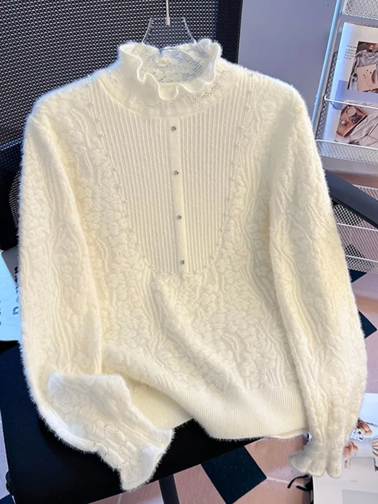 

Премиум-топ из трикотажа с кружевной вышивкой для женщин, осенне-зимний, теплый, с высоким воротником, для ношения под одеждой