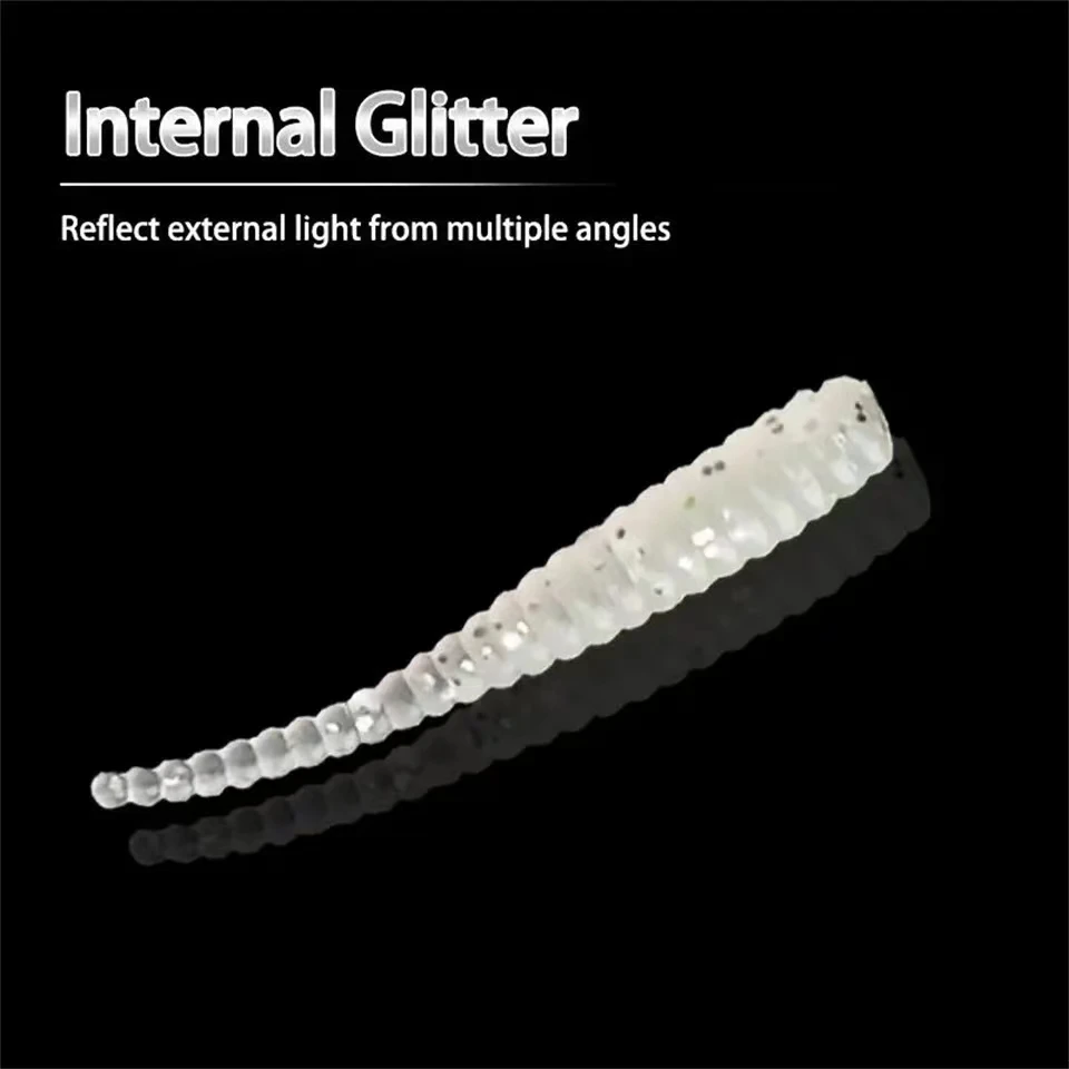 Rooblinos 20pcs Single Needle Tail Worm Micro 44mm Fishing Lure Ajing Small Rockfish Silicone Isca Artificial Bait Luminous Jig image 5