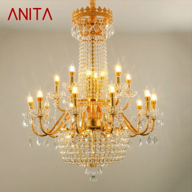 

ANITA Luxurious Golden Crystal Pendant Lamp European Candle Lamp Art Living Room Restaurant Bedroom Villa Hotel Chandelier