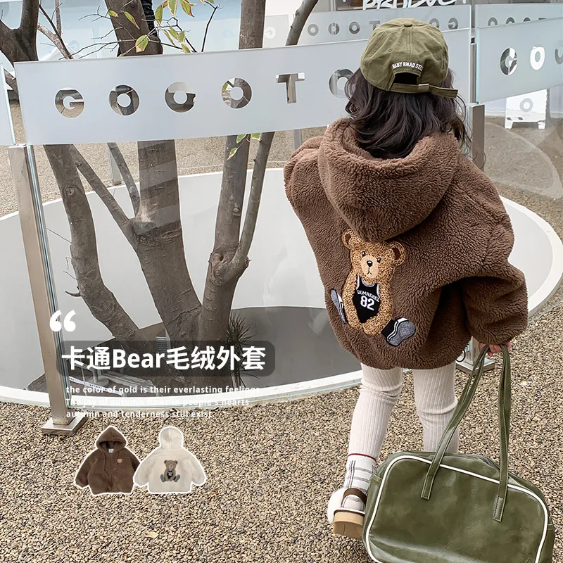 New Girls Coat Korean Children Clothing Kids Cotton Hooded Winter Bear Hair Woolen Coat Infant Baby Clothes Kids Outfits