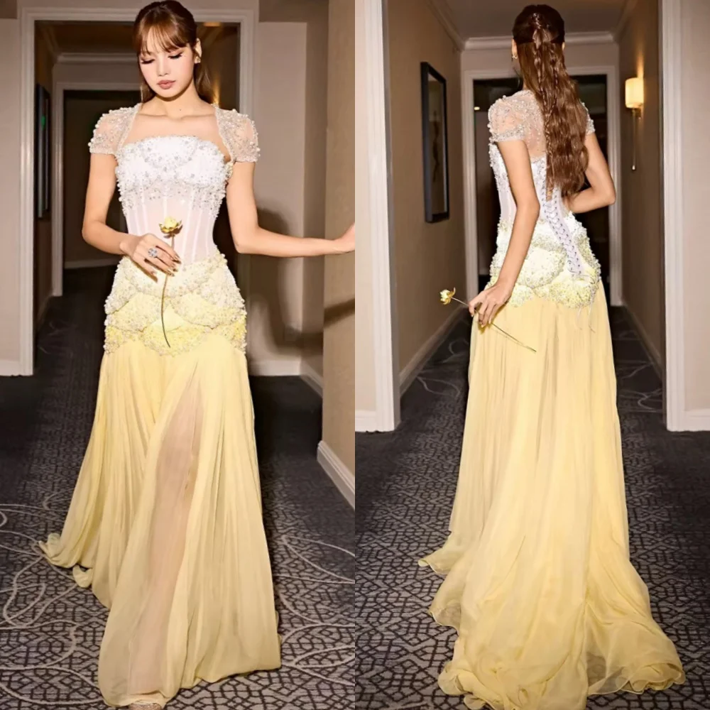 

Customized High Quality Chiffon Evening Dress Elegant Strapless Celebrity Gowns Temperament Lace Up Back Vestido De Festa