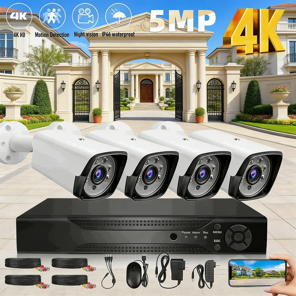 

Комплект системы видеонаблюдения 1080P с DVR, 4 уличные ИК-камеры ночного видения, обнаружение движения, удаленный просмотр, водонепроницаемые, питание 12В