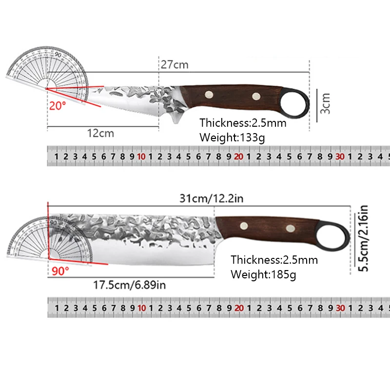 Forged Kitchen Meat Cleaver Chef Knife Full Tang Boning Knife Slicing Nakiri Knife Fish Cutting Butcher Knife Tools Wood Handle