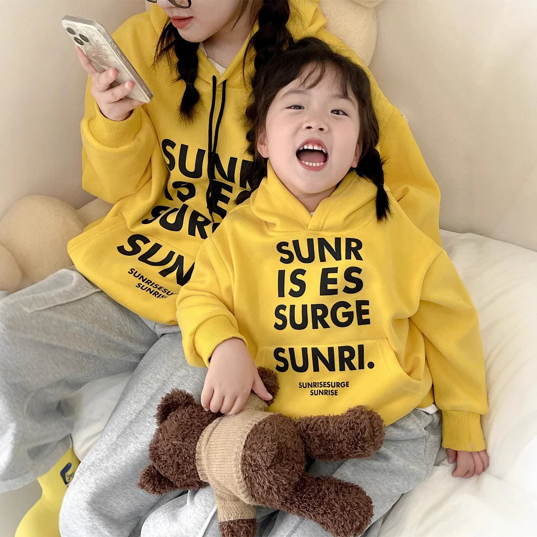 Winter Family Thick Hoodie Fashion Dad Mom and Daughter Son Same Matching Warm Hooded Sweatshirts Korean Parent-child Clothing