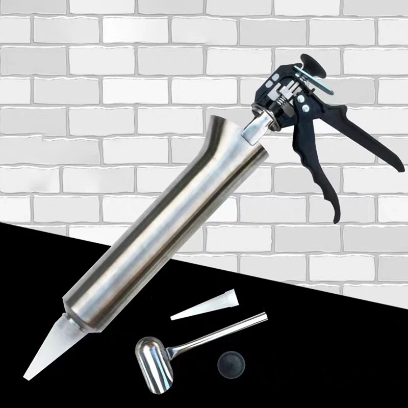 Grouting Gun Sprayer Applicator Tool Caulk Gun Stainless Steel Spray Gun for Construction Cement Lime with 2 Nozzles