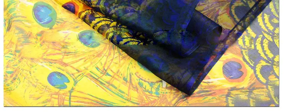 Mulberry Silk Chiffon Colorful Peacock  Feather Silk Fabric Silk Thin Width 140CM Thickness 8mm Sold by meter Wholesale Retail