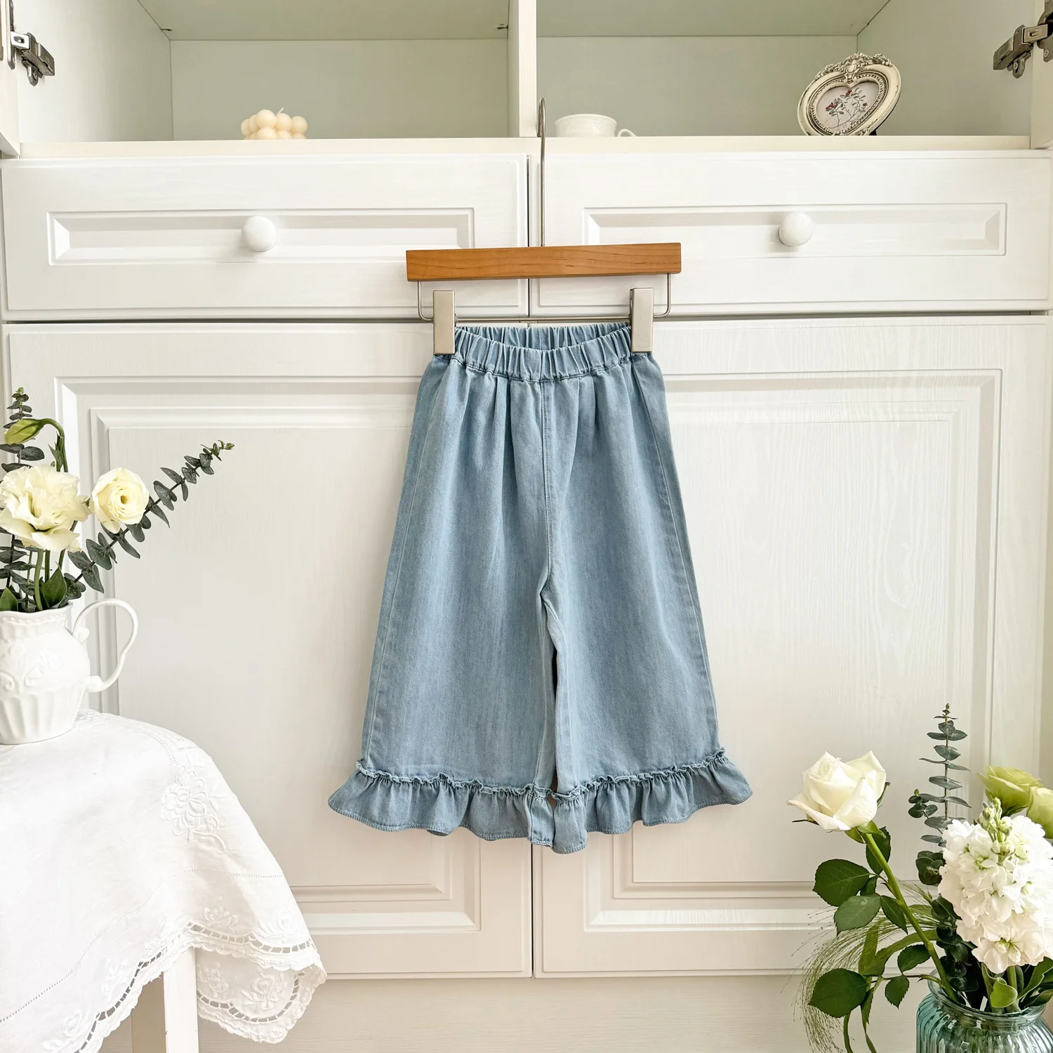 

Boys Girls Casual Wide Leg Jeans Children Soft Thin Denim Kids Trousers Toddler Fall Spring Clothes Baby Ruffles Jeans Pants