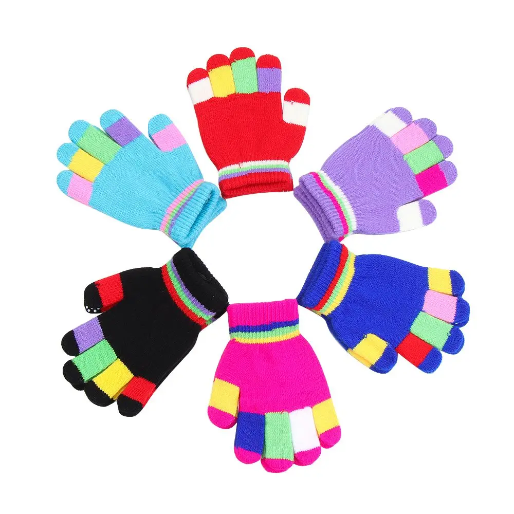 5-8 Years Winter Knitted Gloves For Girls Boys Antiskid Warm Full Finger Mittens Gloves for Children Kids