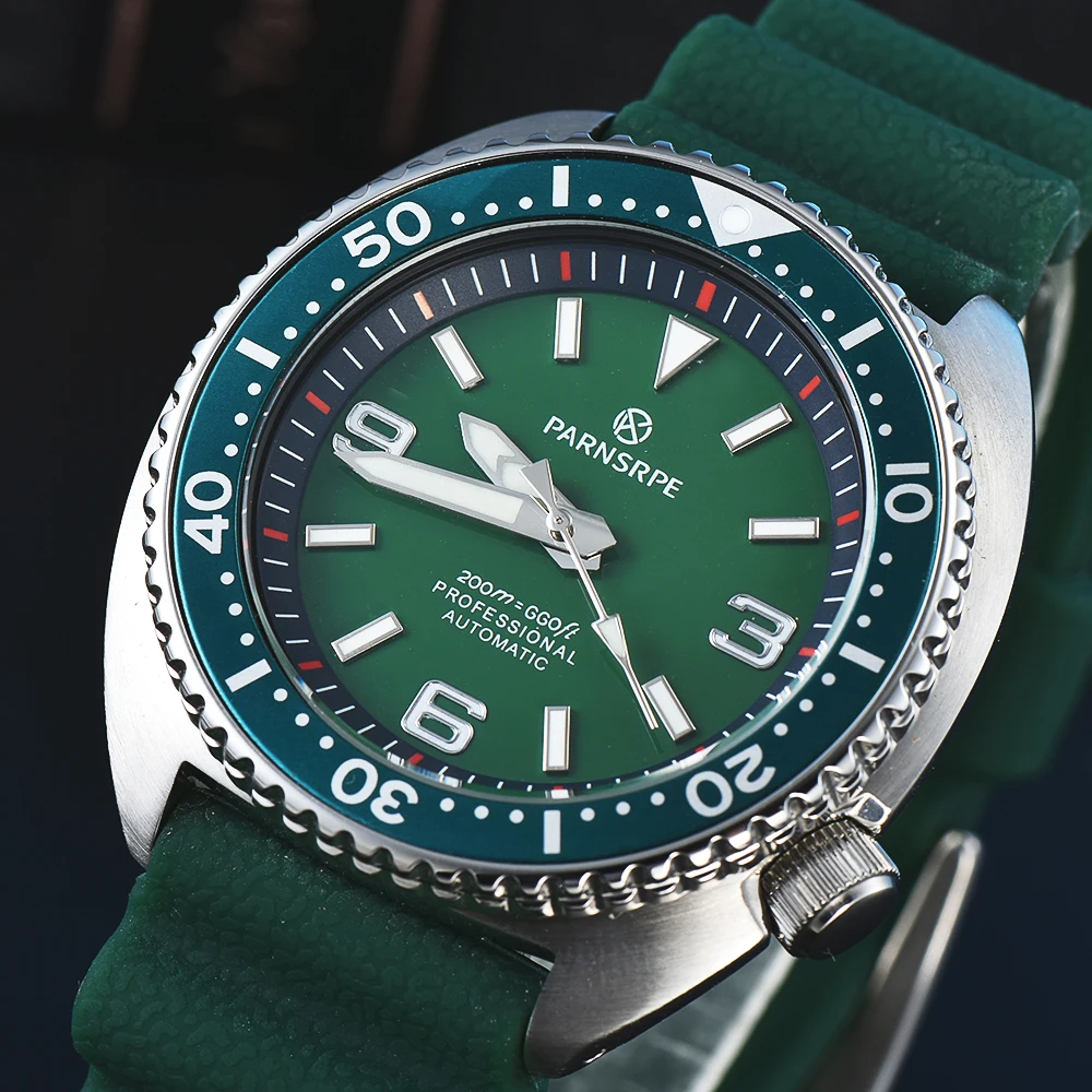 Imagem -03 - Parnsrpe-relógio Masculino Verde Grande Abalone Japão Nh35a Calibre Safira Vidro Mergulhador Automático Relógio Mecânico