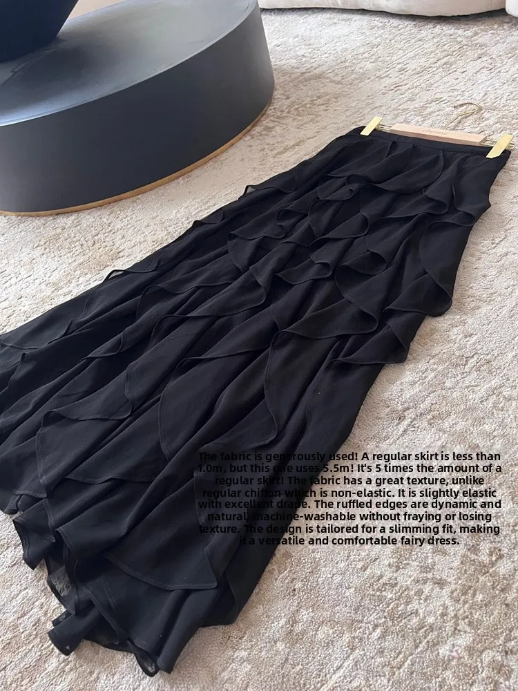 

Ele Bla Me See-tough Chiffon ter Ne Dr Spring 2025 New Arrival High Waist A-Line Skirt Design