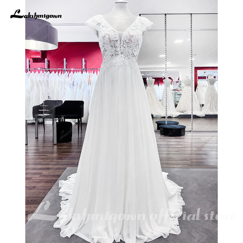 Lakshmigown Bohemia V-neck Lace Chiffon A-Line Wedding Dress Cape Sleeves Bridal Gown trouwjurk abito da sposa