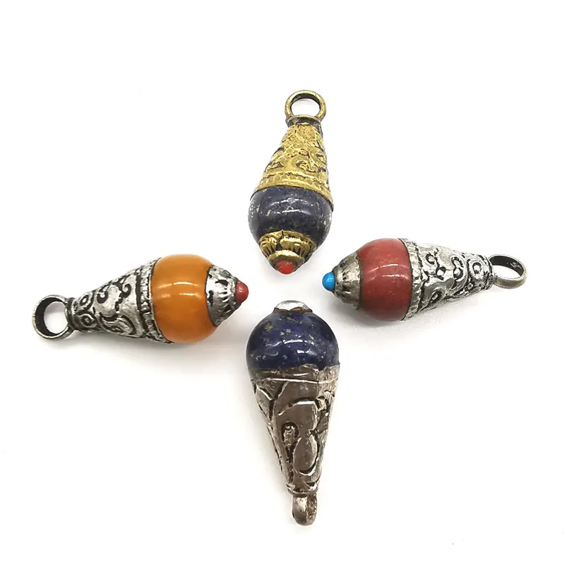 TBP626 Nepal Vintage Water Drop Charms Multi Colors Pearl Lapis Lazuli