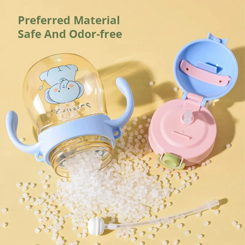 Simpatiche bottiglie d'acqua per bambini con cannuccia Tazza d'acqua da viaggio per studenti di cartoni animati Kawaii di grande capacità da 410 ml