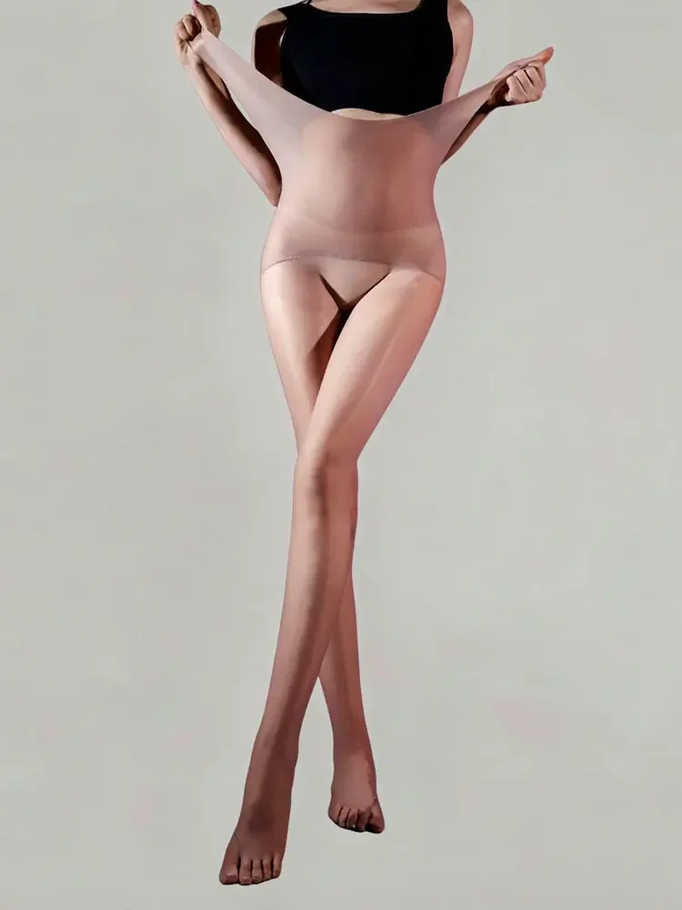 Fashion Five Toes Pantyhose Double-layer High Waist Elastic Shaping Oil Shiny Glossy Seamless Crotch Woman Leggings Tights