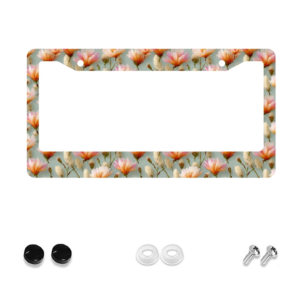 

1 шт. винтажная рамка номерного знака с розовым цветочным узором и 2 отверстиями, алюминиевый материал, 6x12 дюймов, с комплектом винтов, ретро-украшение автомобиля