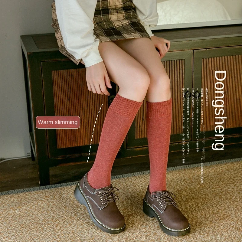 New in Long Socks Winter Women Stockings Thick Cotton Solid Warm Thigh High Street Fashion Young Casual Knee Terry Socks Harajuk