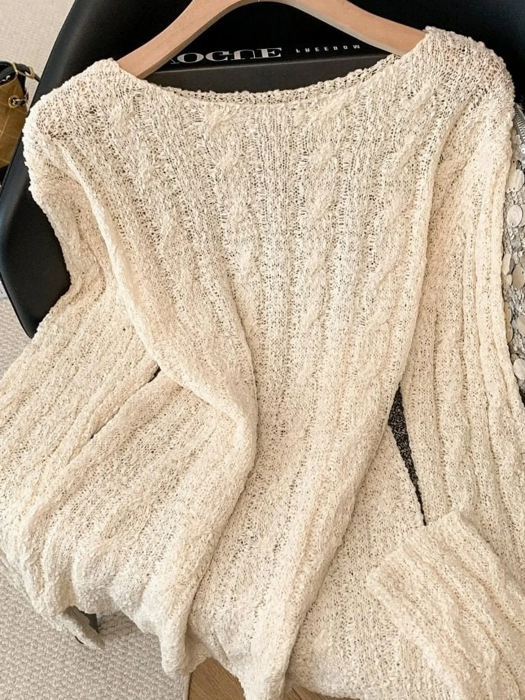 

Loose Fit Women's Knitted Sweater Hollow out Twist Wool Cashmere Spring Autumn Lazy Style Soft Polyester Long Sleeve Top