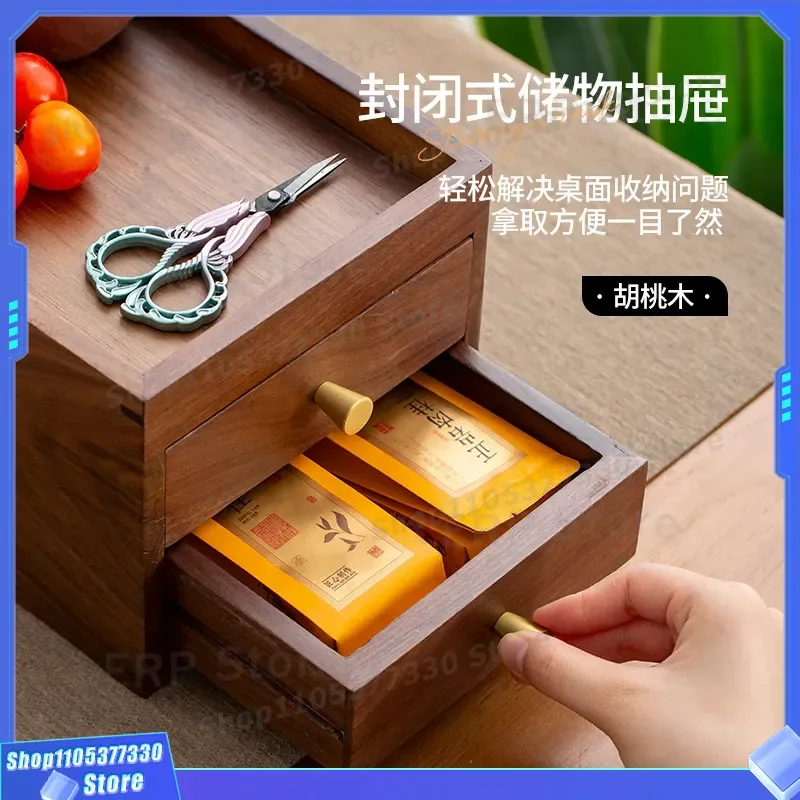 Solid Walnut Wood Desktop Jewelry Box With Drawer Chinese Style Makeup Organizer Home Office Tea Set Storage Cabinet New New