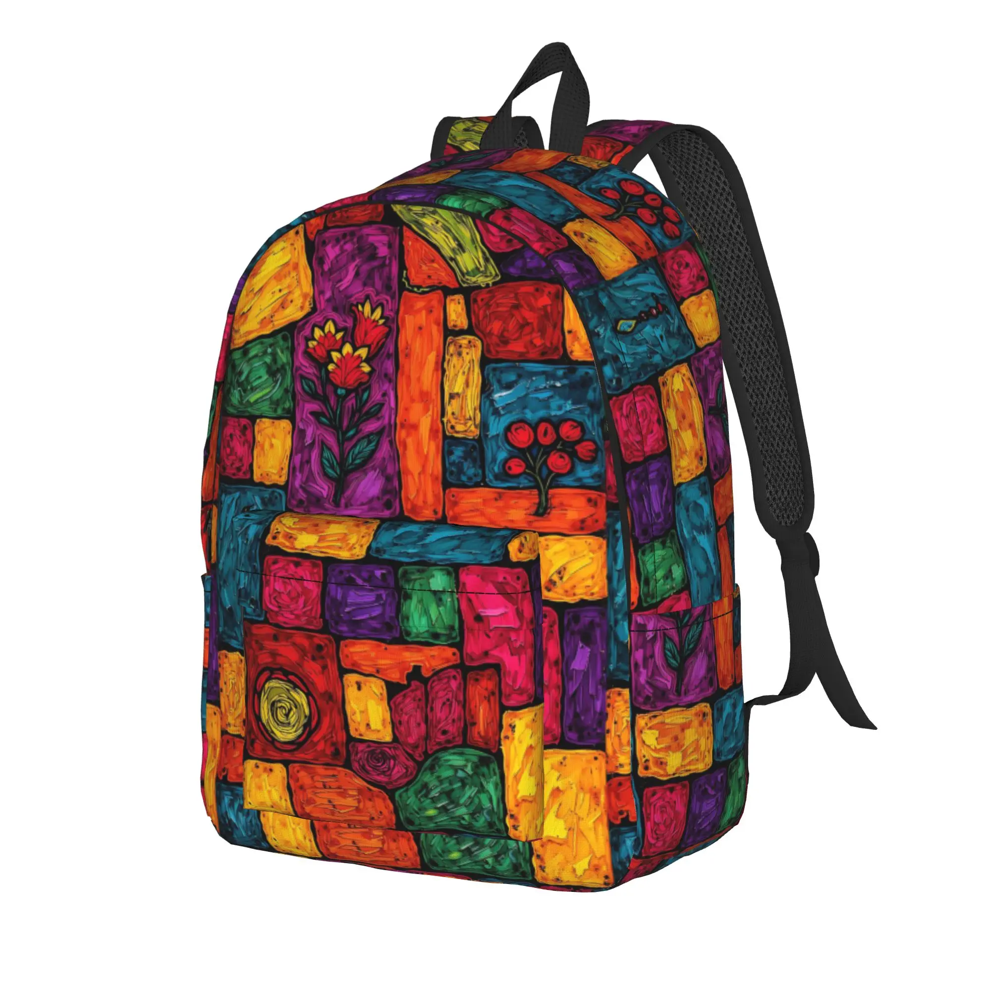 Mosaic Color Block Backpack  Leisure Backpacks Boy Trekking Soft High School Bags Custom Rucksack
