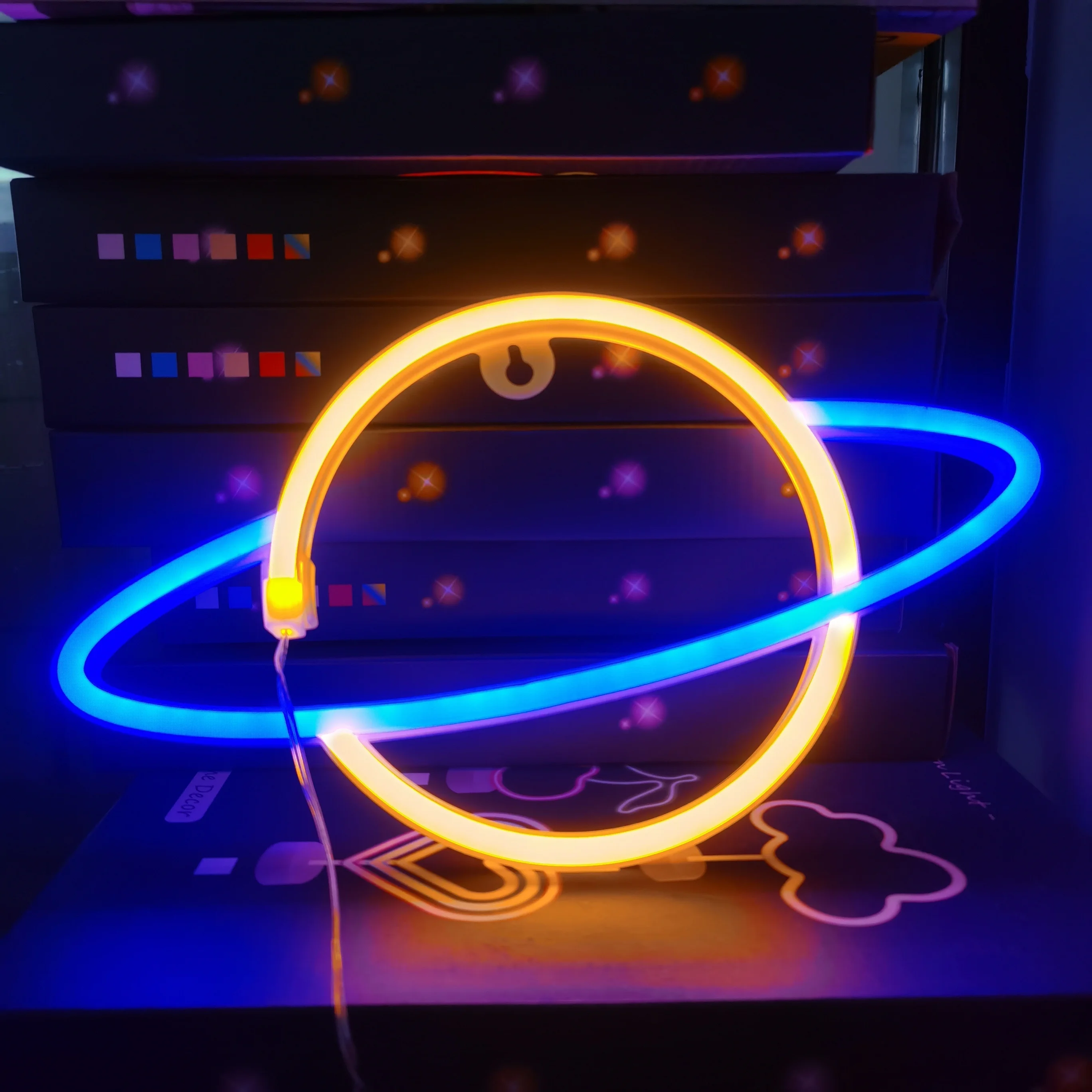 1Pc, Planet Shape Neon Light,Usb or Battery Powered,For Game Room,Bedroom,Party,Birthday Arrangement,Gifts(Battery Not Included)