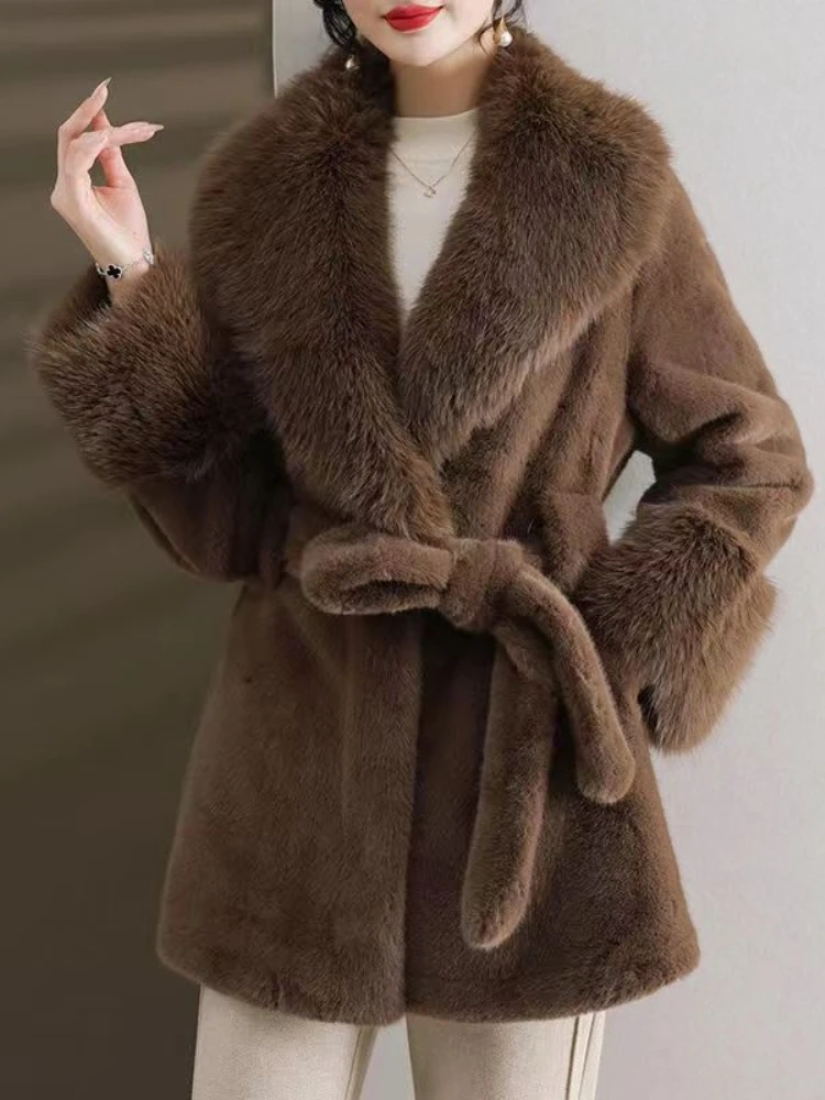 Belt Outerwear Autumn Winter Women Thick Warm Long Coat Solid Color Turn Down Collar Maxi Warm Jackets Thick Elegant Coat