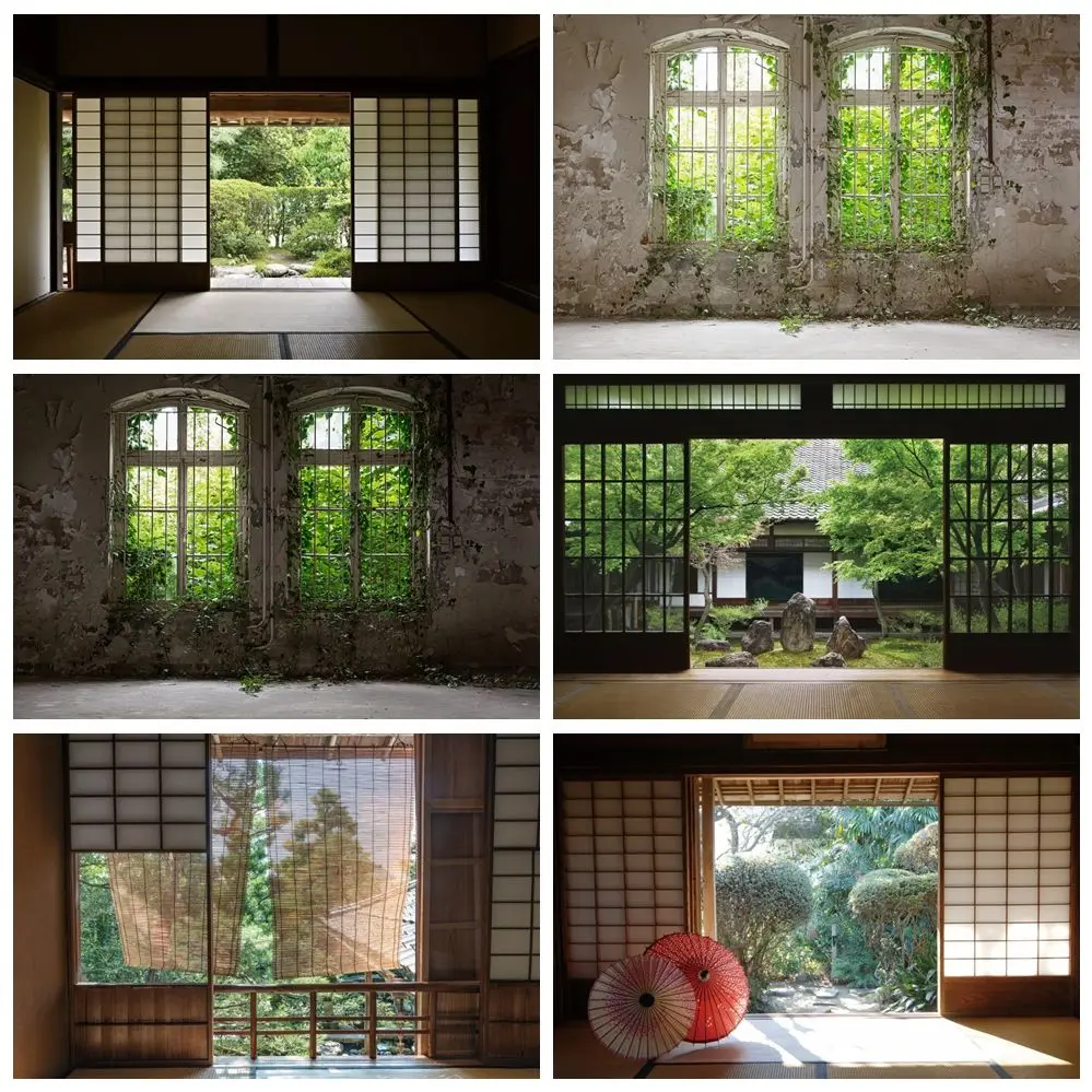 Laeacco Old House Window Scenery Green Trees Vine Vintage Grunge Baby Portrait Photography Backdrops Photo Backgrounds Photocall