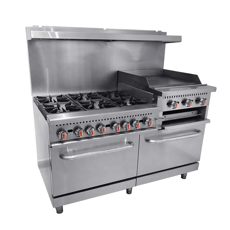 Commercial Gas Cooking Range Oven Top Hotplate with Griddle Combination Range Oven